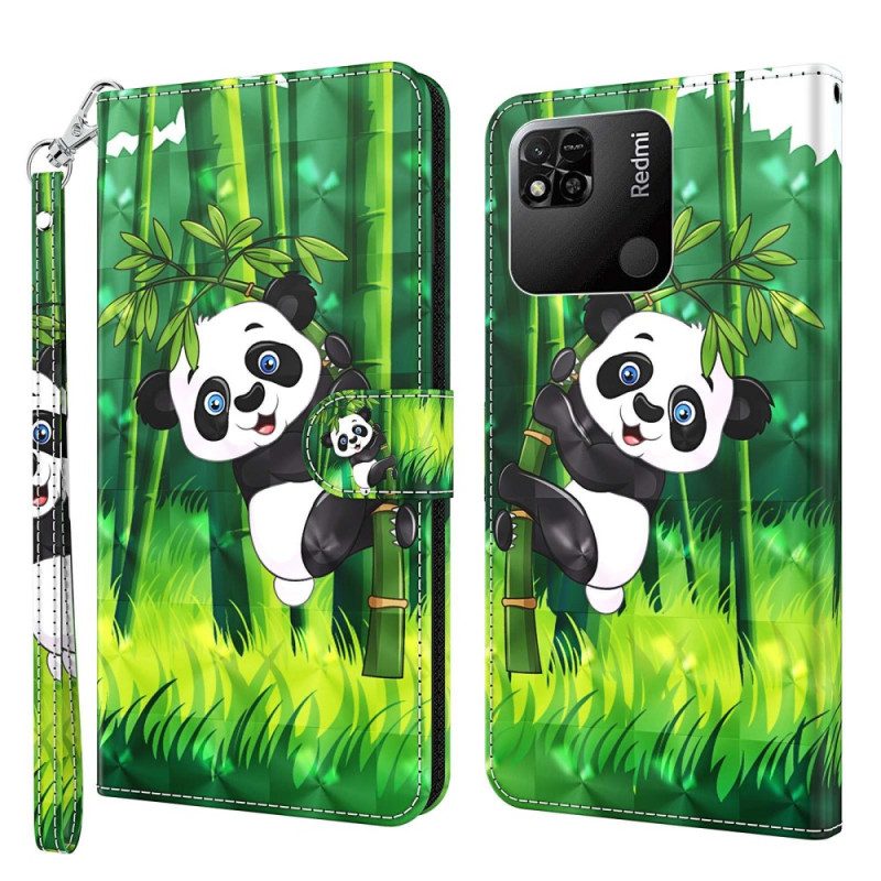 Custodia in pelle Xiaomi Redmi 10A Panda Di Bambù Con Cordino