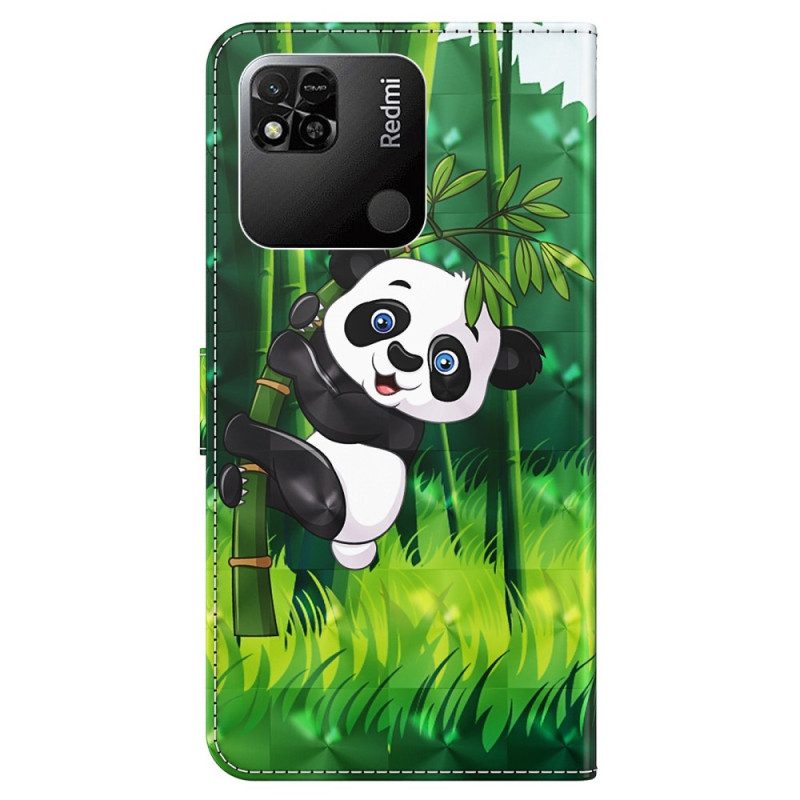 Custodia in pelle Xiaomi Redmi 10A Panda Di Bambù Con Cordino