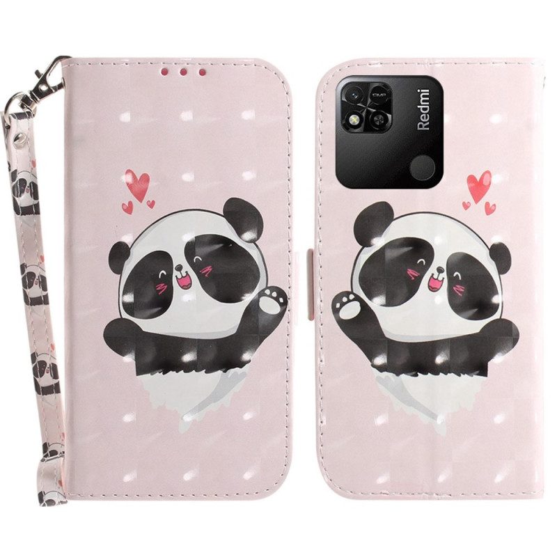 Custodia in pelle Xiaomi Redmi 10A Panda Love Con Cordino