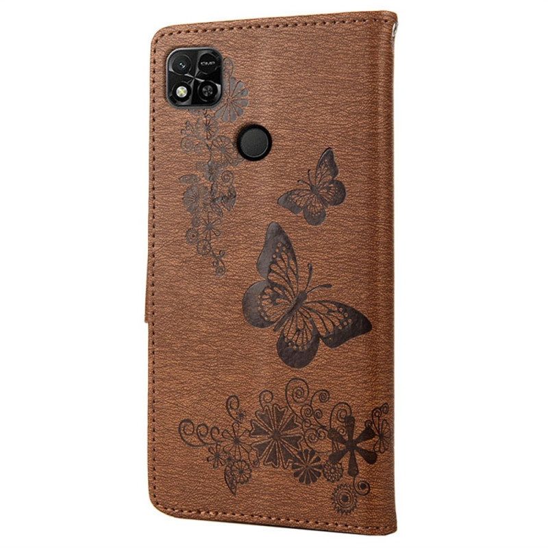 Custodia in pelle Xiaomi Redmi 10A Splendide Farfalle Cinturino