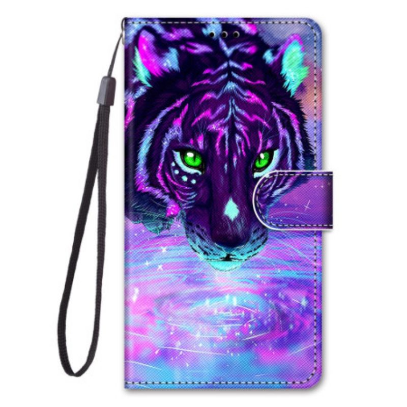 Custodia in pelle Xiaomi Redmi 10A Tigre Al Neon Con Cinturino