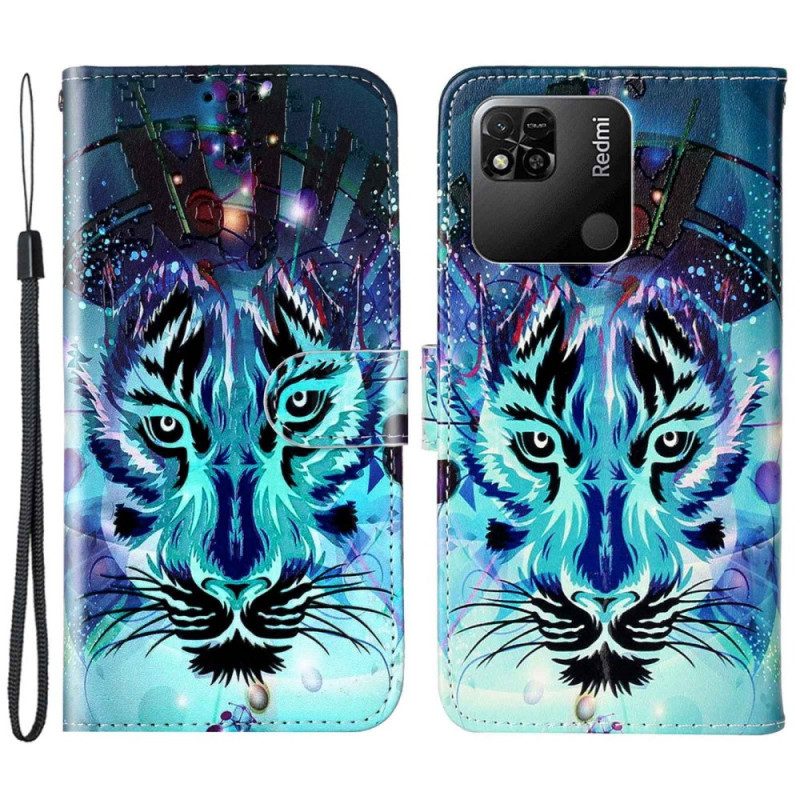 Custodia in pelle Xiaomi Redmi 10A La Tigre Con Cordino