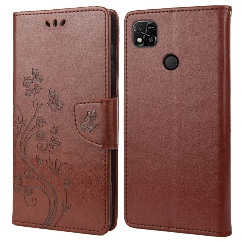 Folio Cover Xiaomi Redmi 10A Cinturino Farfalle E Fiori