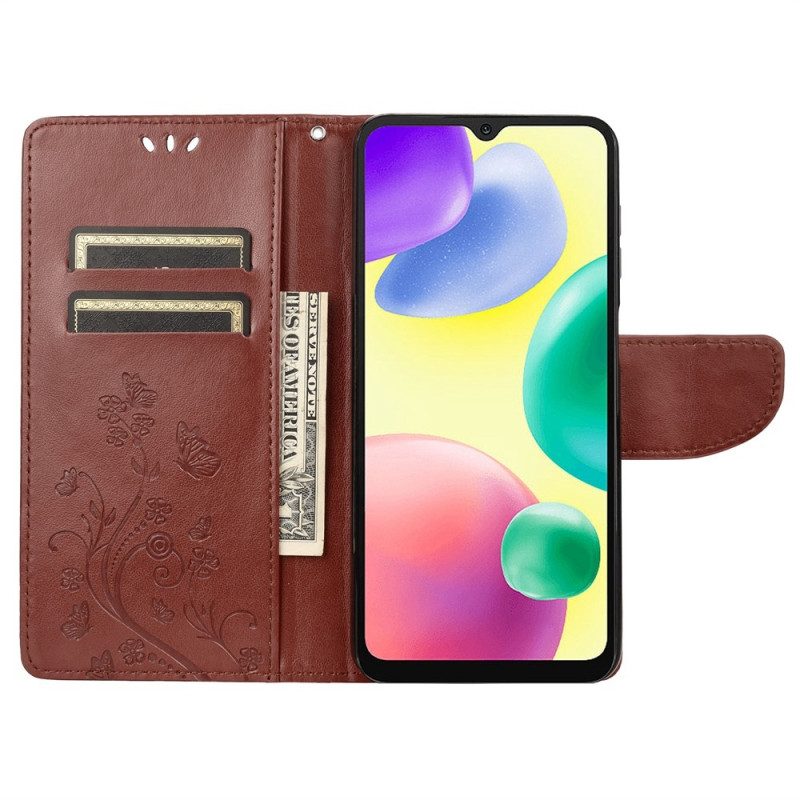 Folio Cover Xiaomi Redmi 10A Cinturino Farfalle E Fiori