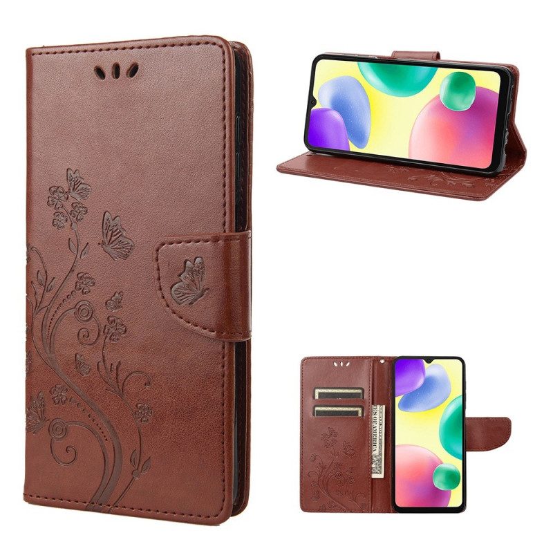 Folio Cover Xiaomi Redmi 10A Cinturino Farfalle E Fiori