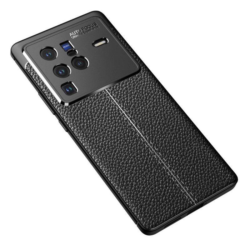 Cover Vivo X80 Pro Doppia Linea Litchi Effetto Pelle