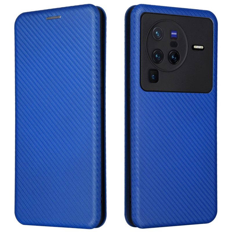 Folio Cover Vivo X80 Pro Custodia in pelle Fibra Di Carbonio Colorata