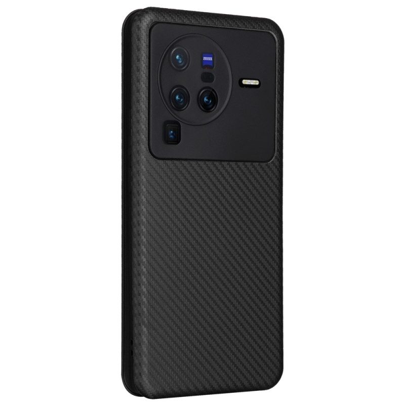 Folio Cover Vivo X80 Pro Custodia in pelle Fibra Di Carbonio Colorata