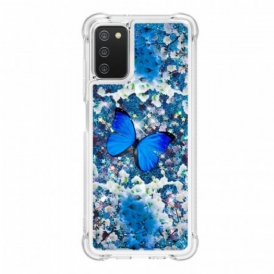 Cover Samsung Galaxy A03s Farfalle Blu Glitterate