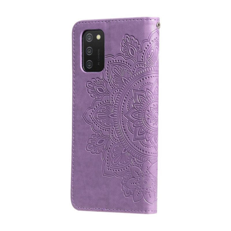 Custodia in pelle Samsung Galaxy A03s Fiore Mandala