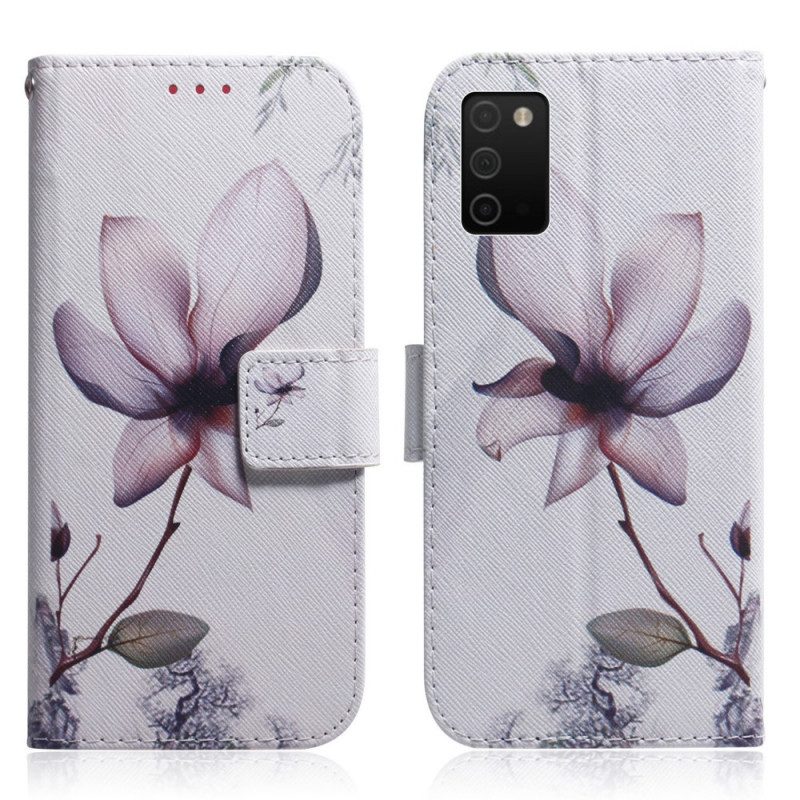 Custodia in pelle Samsung Galaxy A03s Fiore Rosa Polveroso