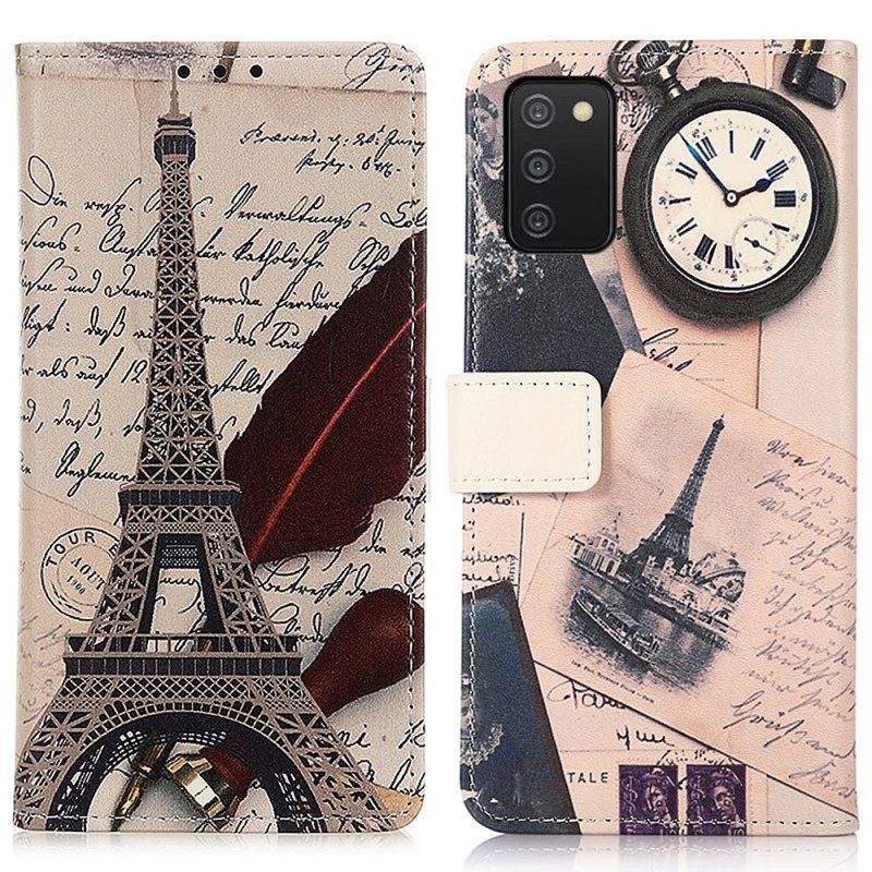 Custodia in pelle Samsung Galaxy A03s Torre Eiffel Del Poeta