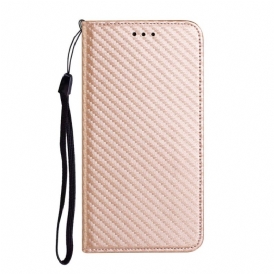 Folio Cover Samsung Galaxy A03s Custodia in pelle Cinturino In Fibra Di Carbonio