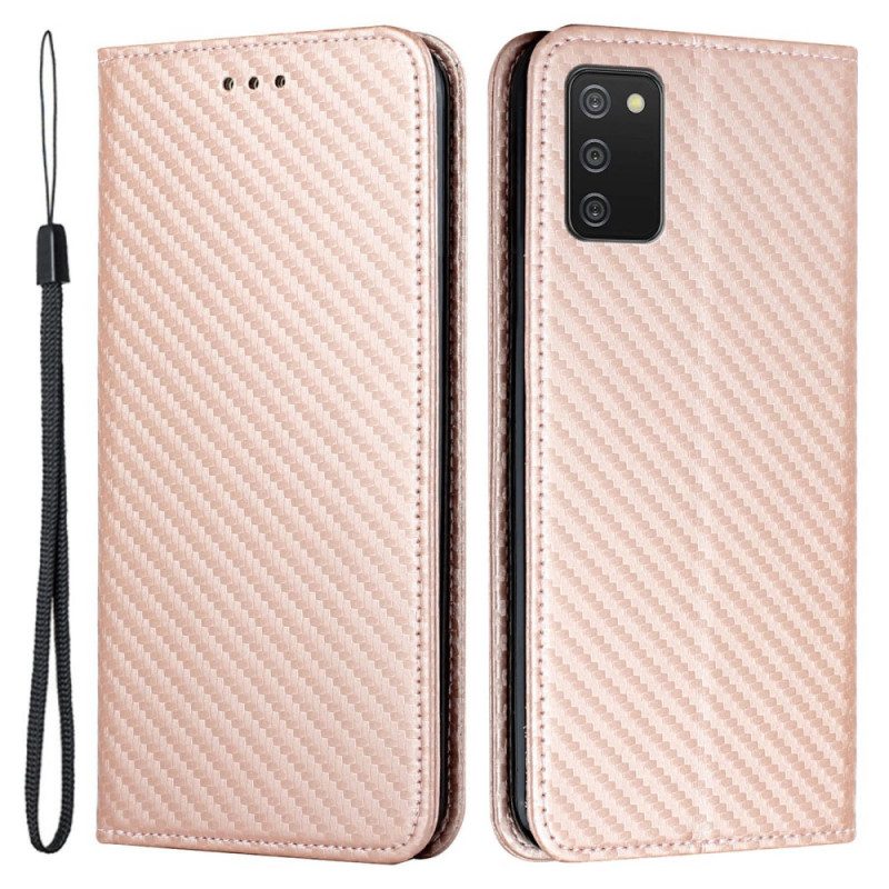 Folio Cover Samsung Galaxy A03s Custodia in pelle Cinturino In Fibra Di Carbonio