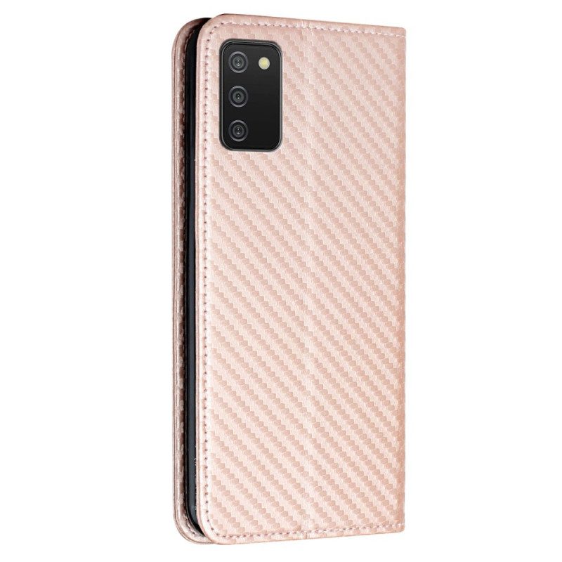 Folio Cover Samsung Galaxy A03s Custodia in pelle Cinturino In Fibra Di Carbonio