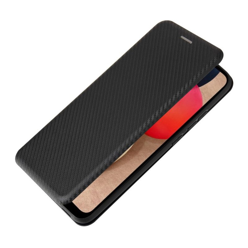 Folio Cover Samsung Galaxy A03s Custodia in pelle Fibra Di Carbonio