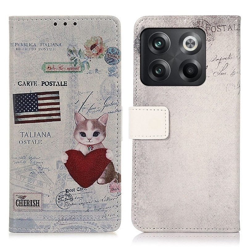 Custodia A Portafoglio OnePlus 10T 5G Gatto Viaggiatore