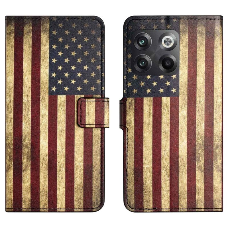 Custodia in pelle OnePlus 10T 5G Bandiera Americana D'epoca