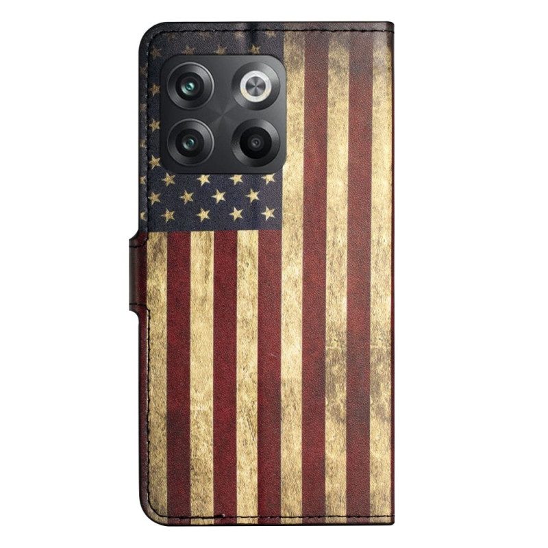 Custodia in pelle OnePlus 10T 5G Bandiera Americana D'epoca