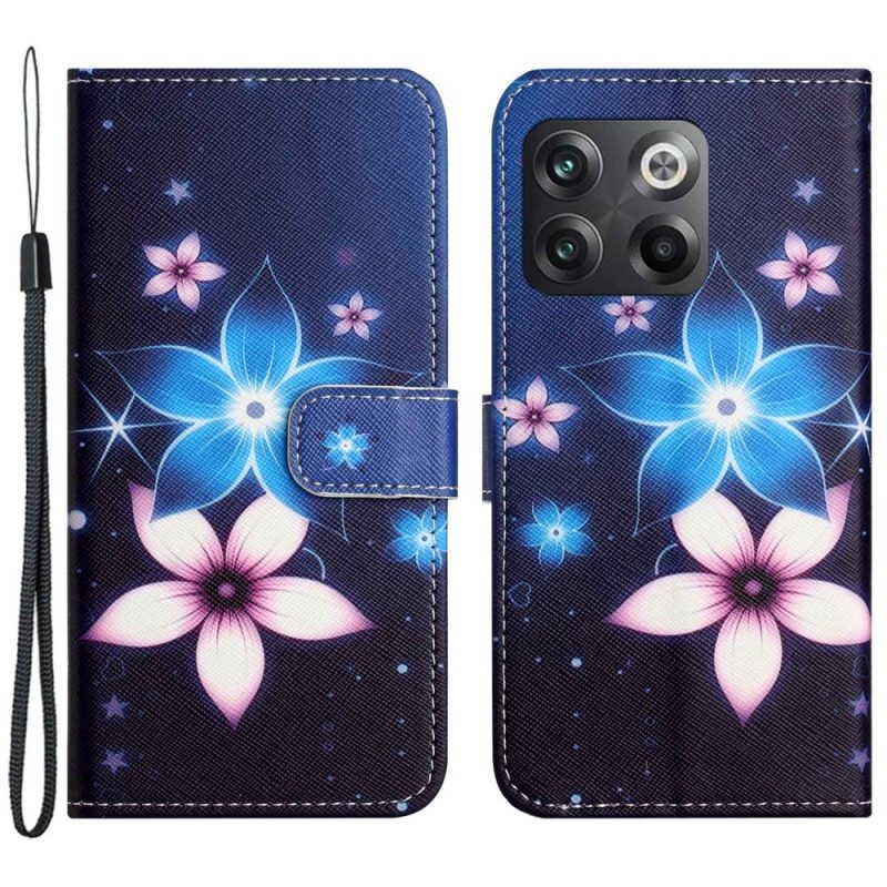 Custodia in pelle OnePlus 10T 5G Cinturino Lunare Fiori