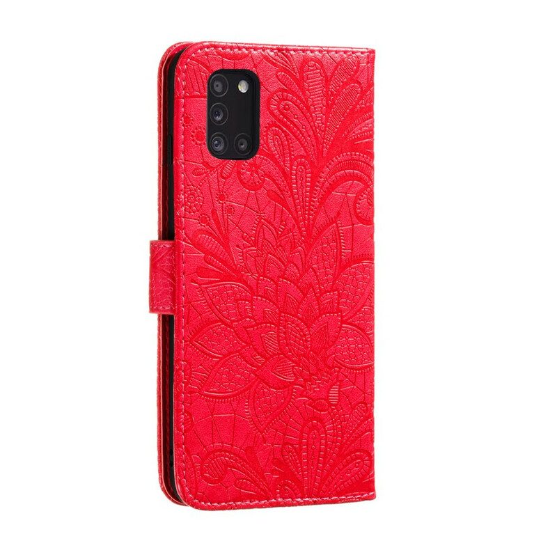 Custodia in pelle Samsung Galaxy A31 Cinturino Fiori Tribali