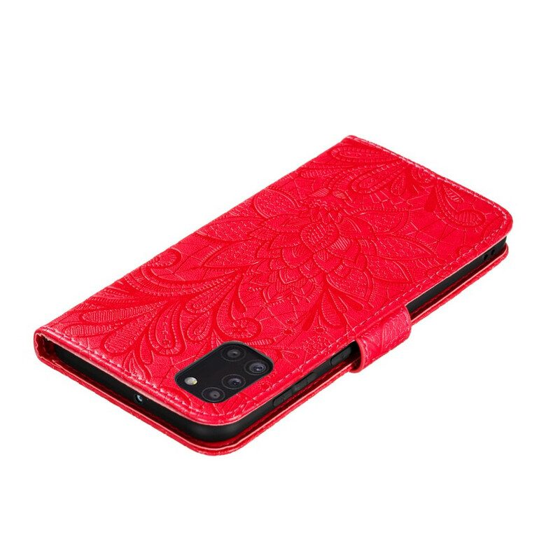 Custodia in pelle Samsung Galaxy A31 Cinturino Fiori Tribali