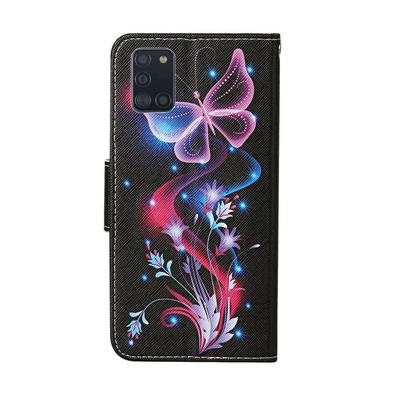 Custodia in pelle Samsung Galaxy A31 Farfalle E Cordino