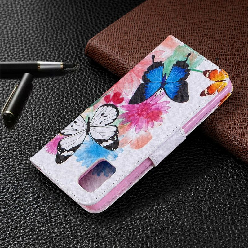 Custodia in pelle Samsung Galaxy A31 Farfalle E Fiori Dipinti