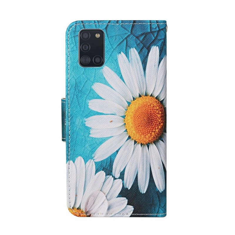 Custodia in pelle Samsung Galaxy A31 Fiori Magistrali Con Cinturino