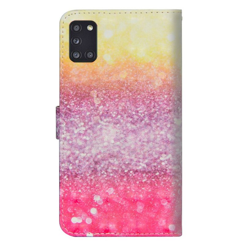 Custodia in pelle Samsung Galaxy A31 Gradiente Glitterato Magenta