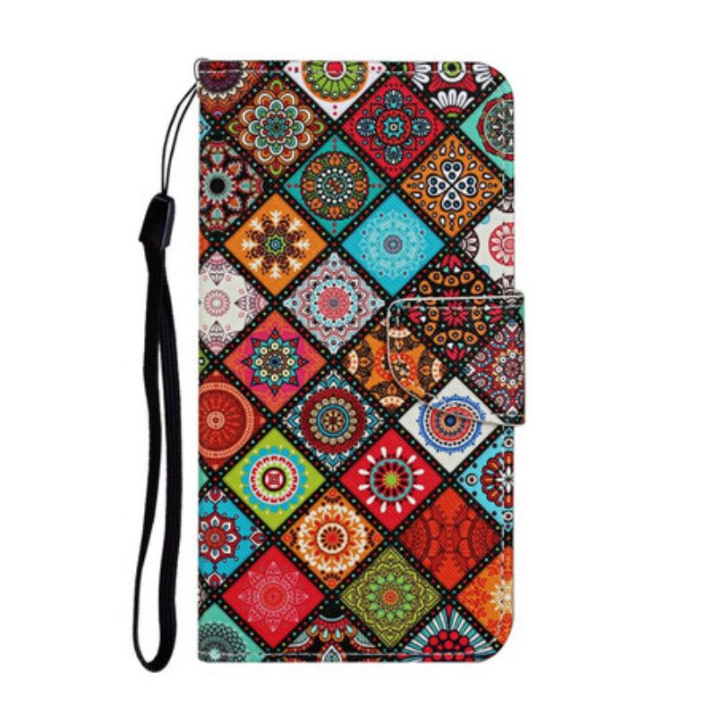 Custodia in pelle Samsung Galaxy A31 Mandala Patchwork Con Cordino