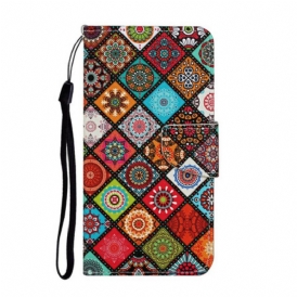 Custodia in pelle Samsung Galaxy A31 Mandala Patchwork Con Cordino