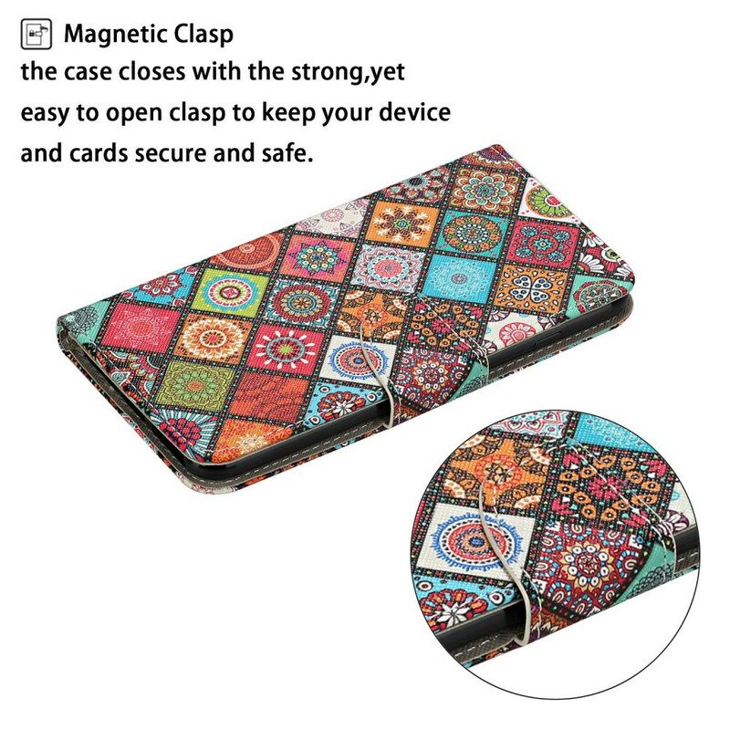 Custodia in pelle Samsung Galaxy A31 Mandala Patchwork Con Cordino