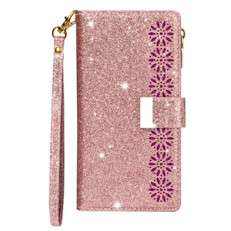 Custodia in pelle Samsung Galaxy A31 Portafoglio Portafoglio Con Zip In Paillettes