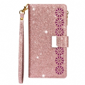 Custodia in pelle Samsung Galaxy A31 Portafoglio Portafoglio Con Zip In Paillettes