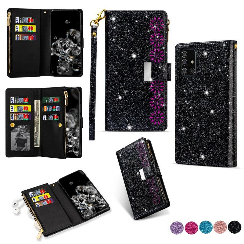 Custodia in pelle Samsung Galaxy A31 Portafoglio Portafoglio Con Zip In Paillettes