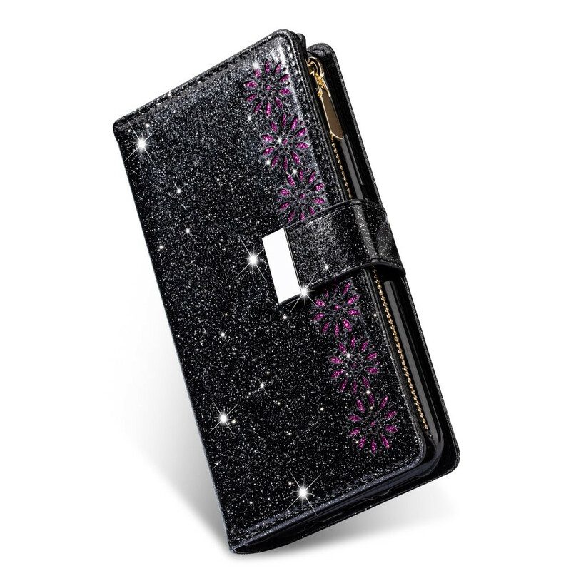 Custodia in pelle Samsung Galaxy A31 Portafoglio Portafoglio Con Zip In Paillettes