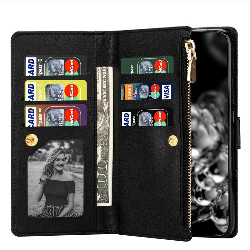 Custodia in pelle Samsung Galaxy A31 Portafoglio Portafoglio Con Zip In Paillettes