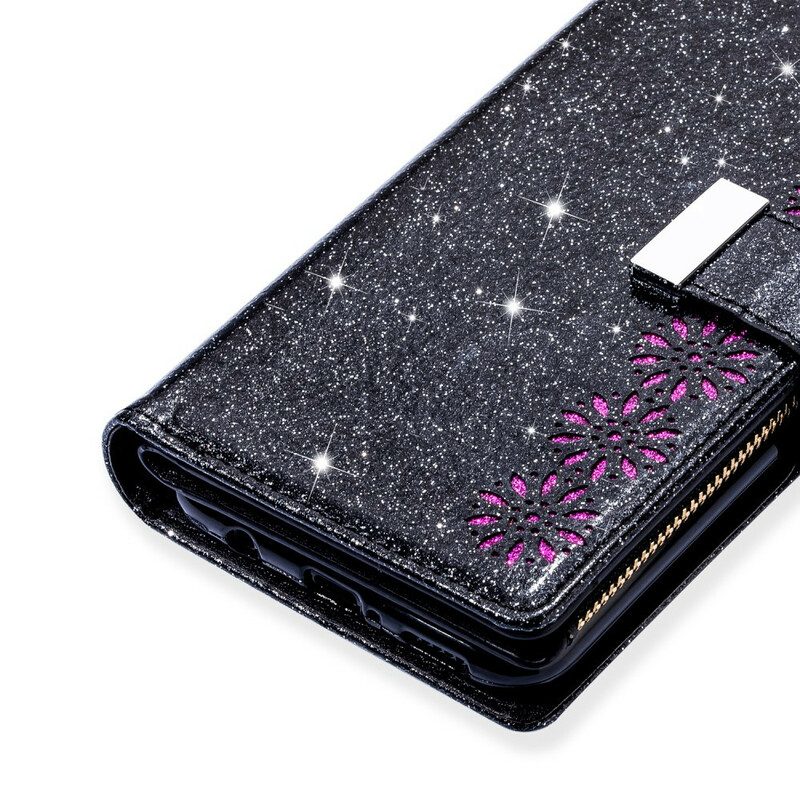 Custodia in pelle Samsung Galaxy A31 Portafoglio Portafoglio Con Zip In Paillettes