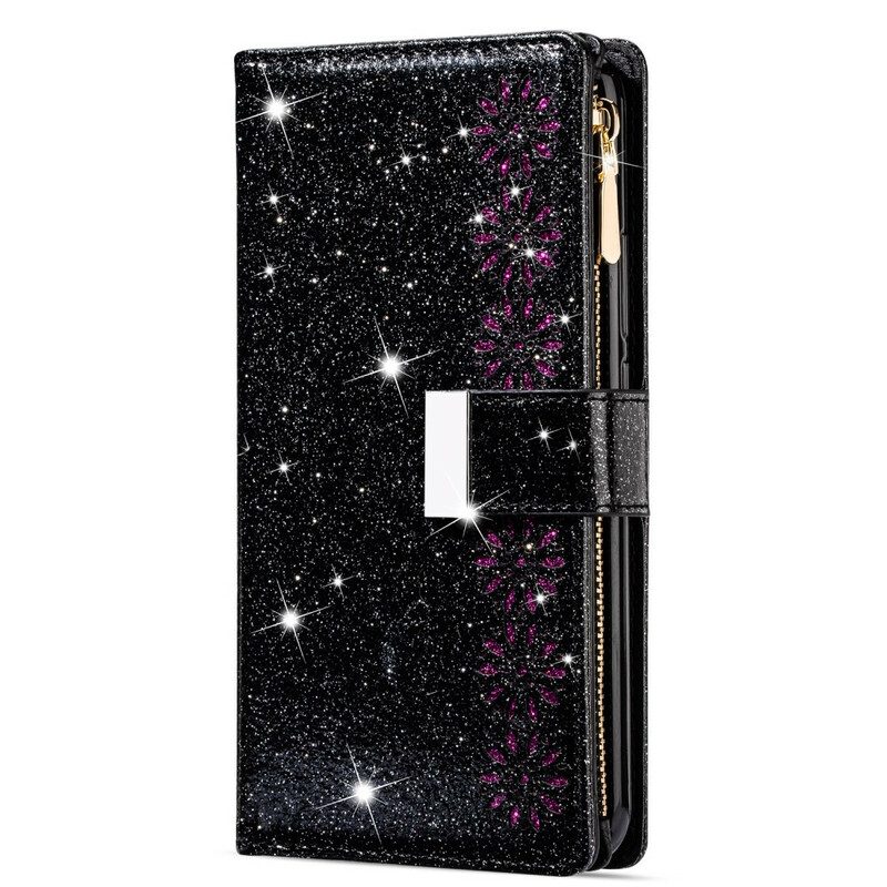 Custodia in pelle Samsung Galaxy A31 Portafoglio Portafoglio Con Zip In Paillettes