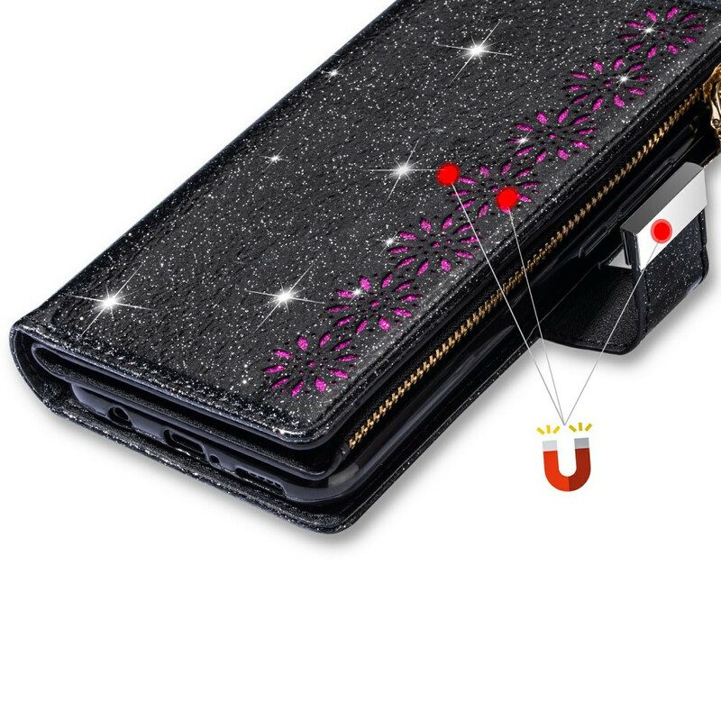 Custodia in pelle Samsung Galaxy A31 Portafoglio Portafoglio Con Zip In Paillettes