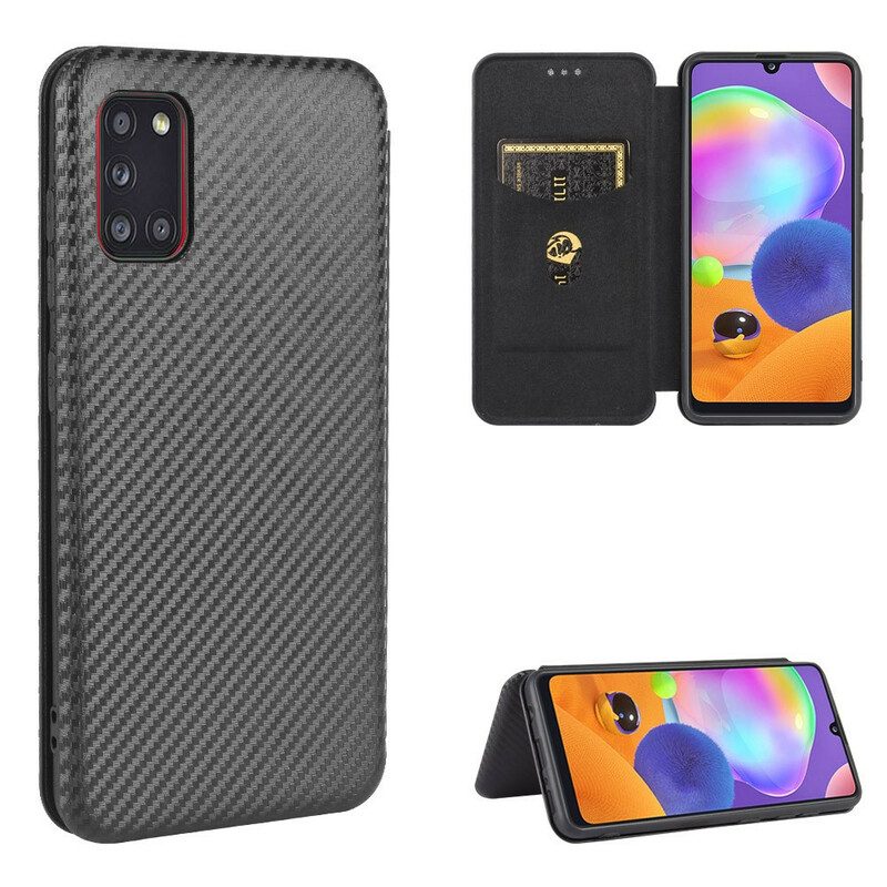 Folio Cover Samsung Galaxy A31 Custodia in pelle Fibra Di Carbonio