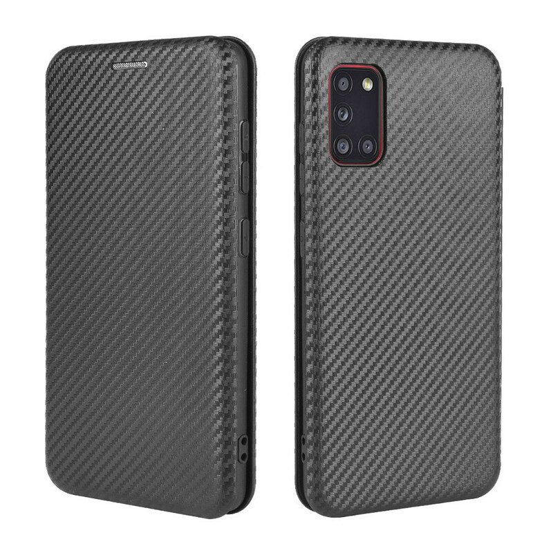 Folio Cover Samsung Galaxy A31 Custodia in pelle Fibra Di Carbonio