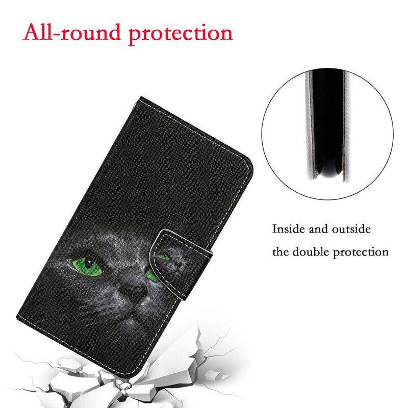 Folio Cover Samsung Galaxy A31 Gatto Dagli Occhi Verdi Con Cordino