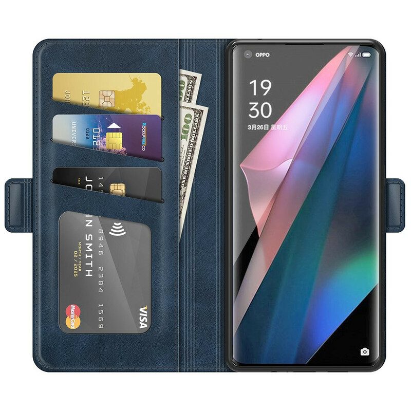 Custodia in pelle Oppo Find X3 Pro Folio Cover Doppia Patta Classica