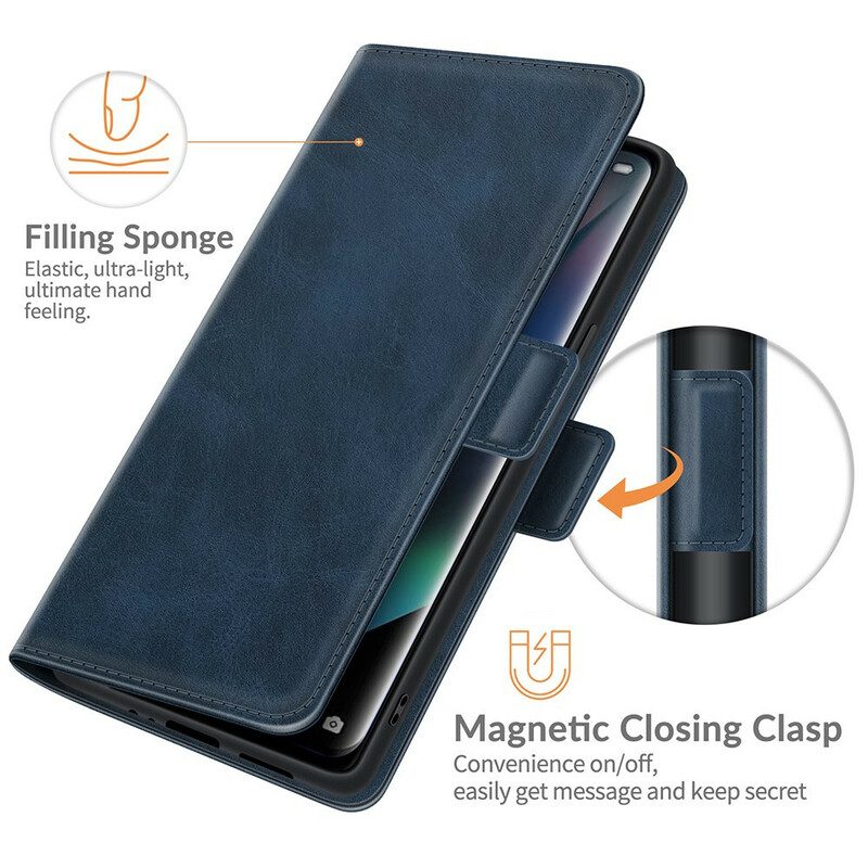 Custodia in pelle Oppo Find X3 Pro Folio Cover Doppia Patta Classica