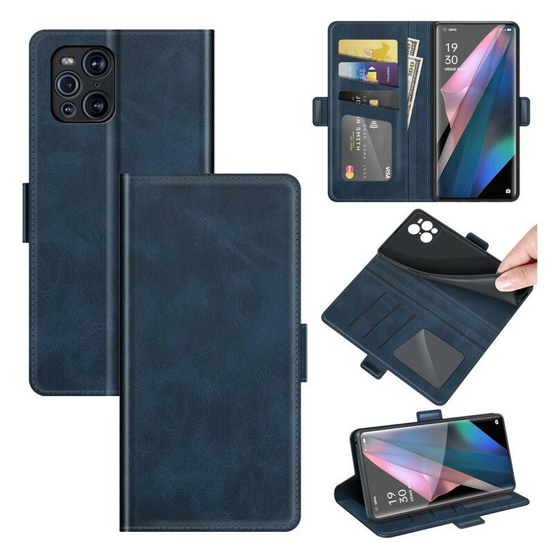 Custodia in pelle Oppo Find X3 Pro Folio Cover Doppia Patta Classica