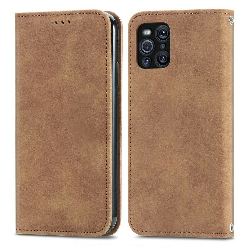 Folio Cover Oppo Find X3 Pro Custodia in pelle Ecopelle Vintage