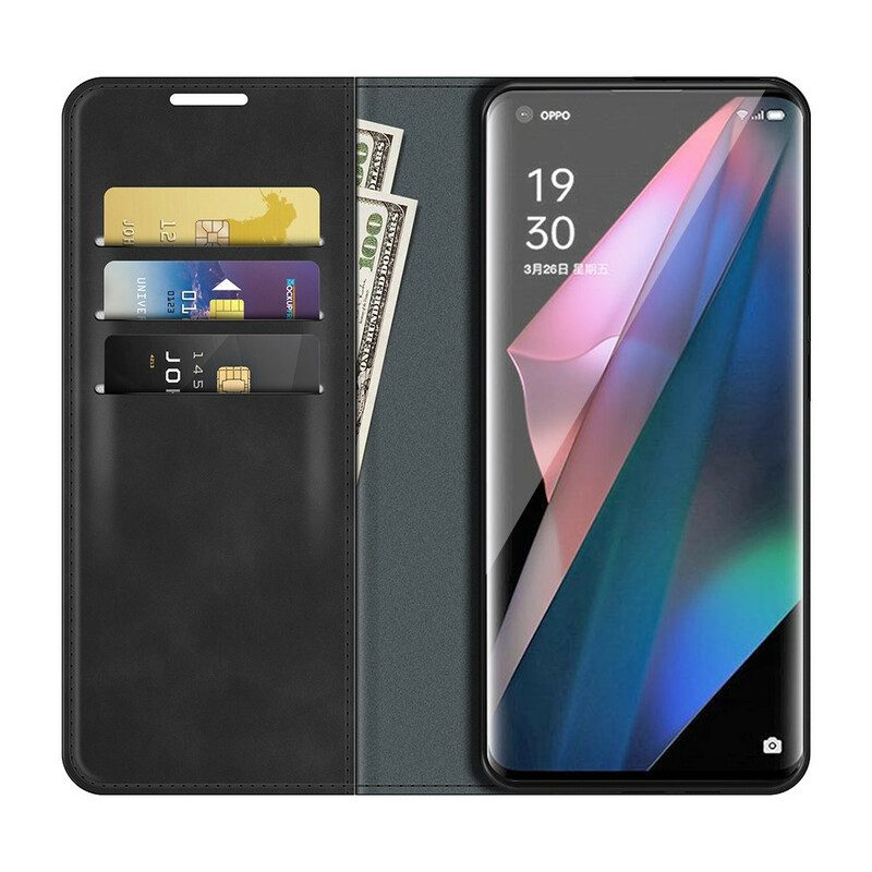 Folio Cover Oppo Find X3 Pro Custodia in pelle Effetto Pelle Morbida