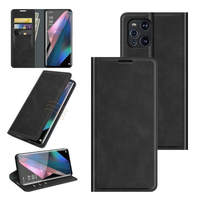 Folio Cover Oppo Find X3 Pro Custodia in pelle Effetto Pelle Morbida